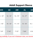 Adult support sleeve size chart
