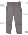 Casual Zip Pants with diagram showing features