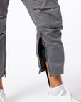 Closeup of open ankle zipper with brace