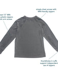 Raglan and Arm Zip Access Long Sleeve Tee Diagram showcasing functional features of garment