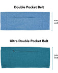Diagram showing the difference between the standard width Double Pocket Belt and the greater width Ultra Double Pocket Belt