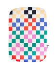 Back of multicolored checkerboard elastic ostomy bag cover
