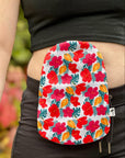 Woman wearing Hibiscus elastic ostomy bag cover