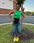 Woman outside wearing Elastic Ostomy Wrap Support Belt