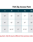 Felt Zip Access Pant Size Chart