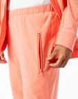 Closeup of zipper at thigh