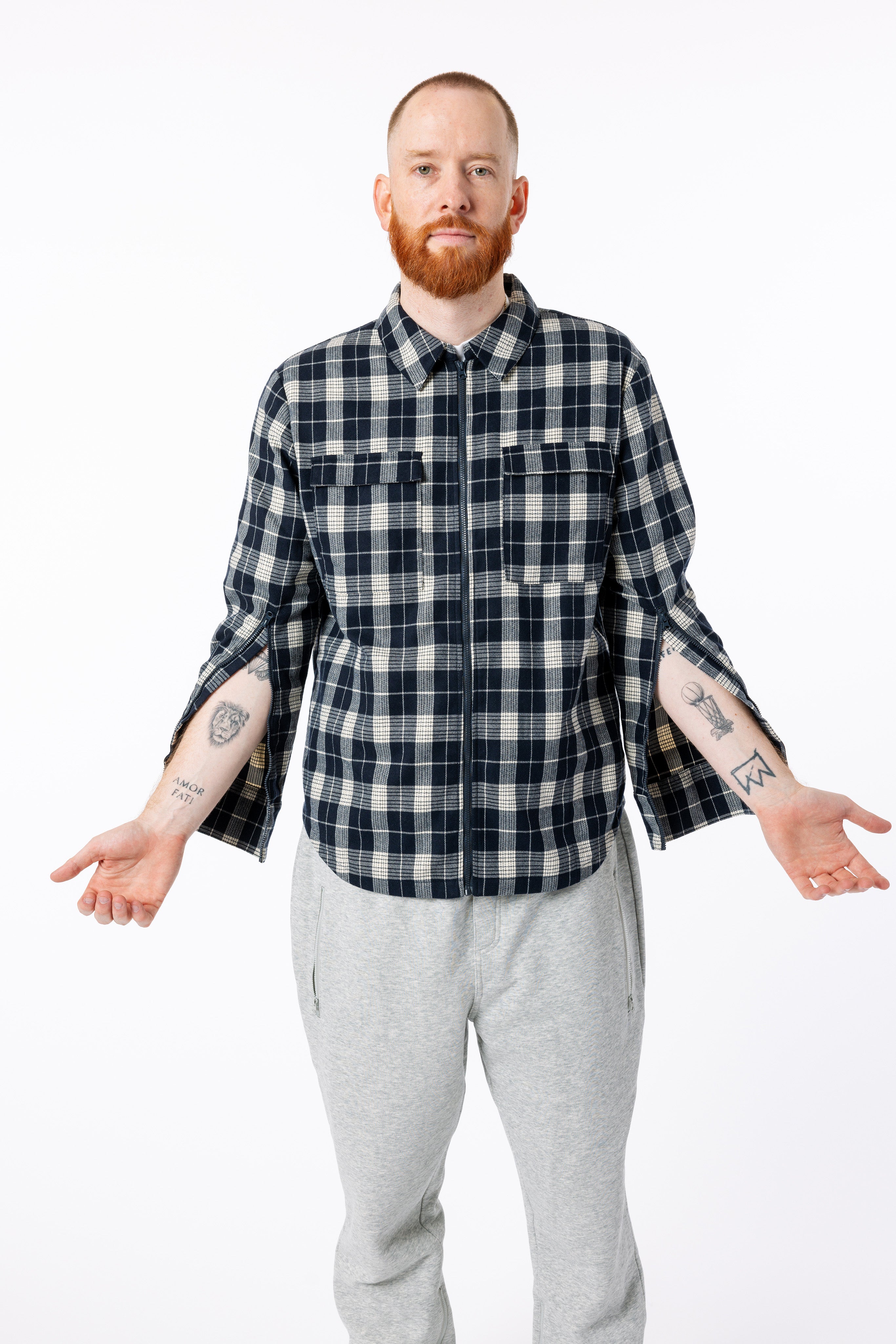 Denim Plaid Adult Full Zip Arm Access Shacket – SpoonieThreads