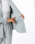 Closeup of shacket pocket