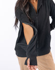 Closeup of open arm zipper