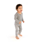 Child standing wearing Heather Gray Rib G-Tube Pajamas