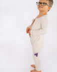 Child posing wearing open Vintage White Rib G-Tube Pajamas