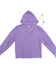 Lilac Adult sleeve access hooded tee with devices showing