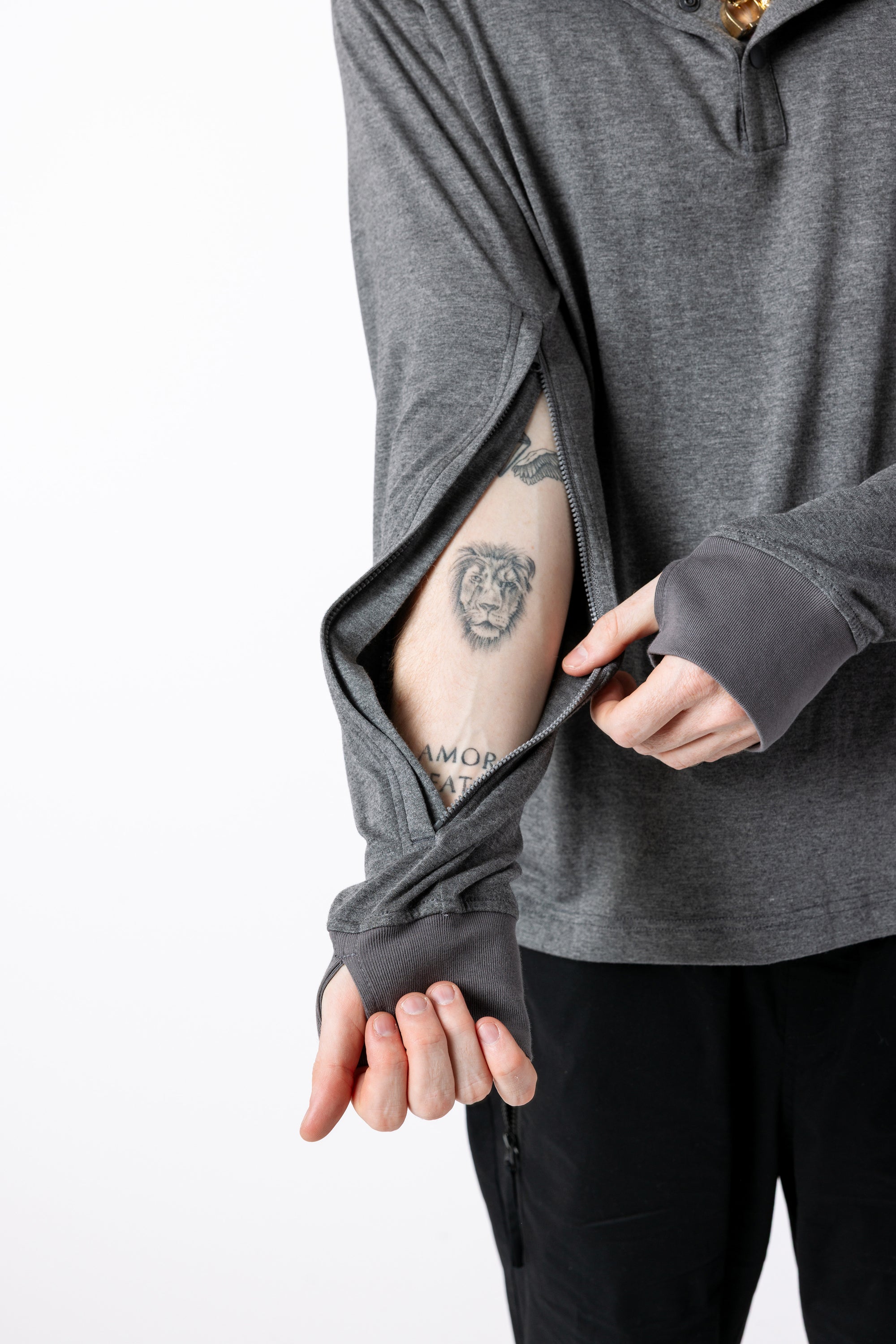 Adult Sleeve and Chest Access Hooded Top with open sleeve