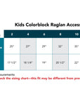Size chart of Kids Colorblock Raglan Access Tee