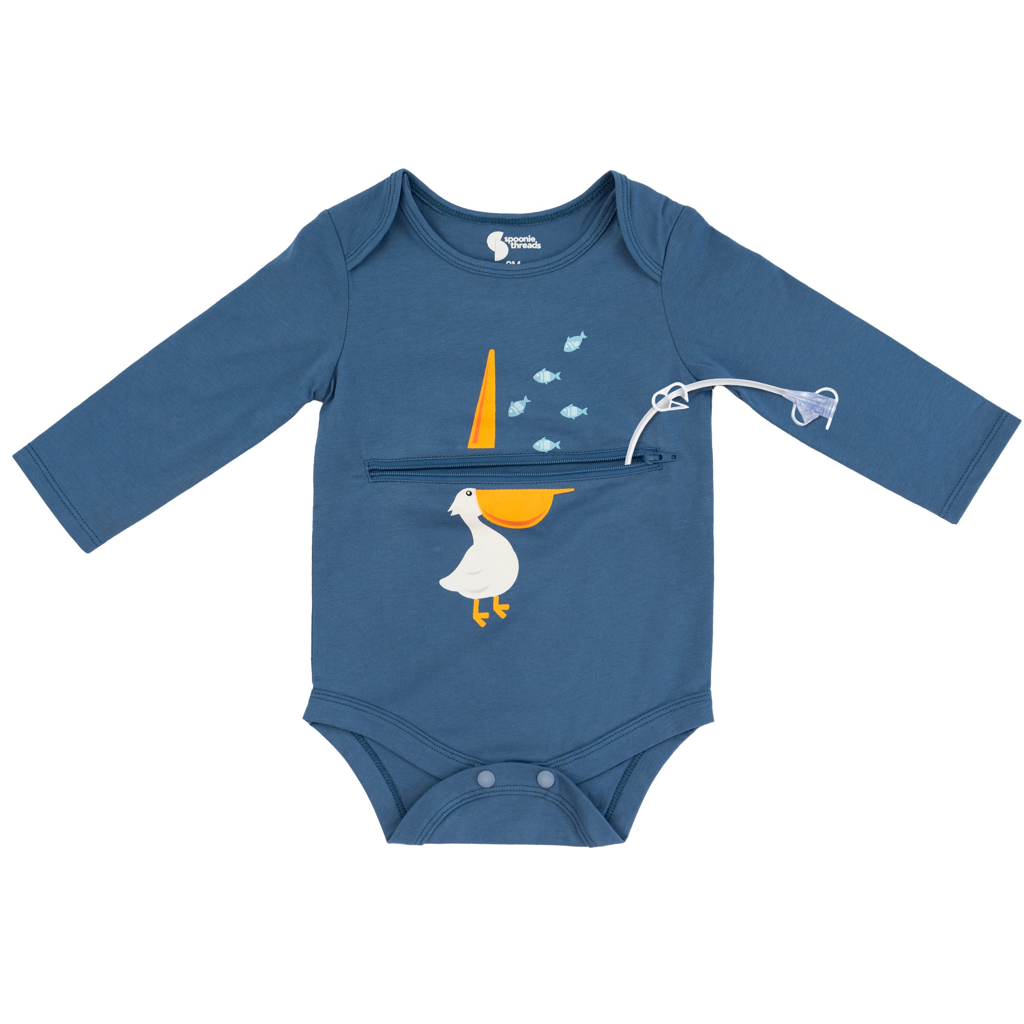 Flat of Pelican long sleeve tummy zip bodysuit with tube