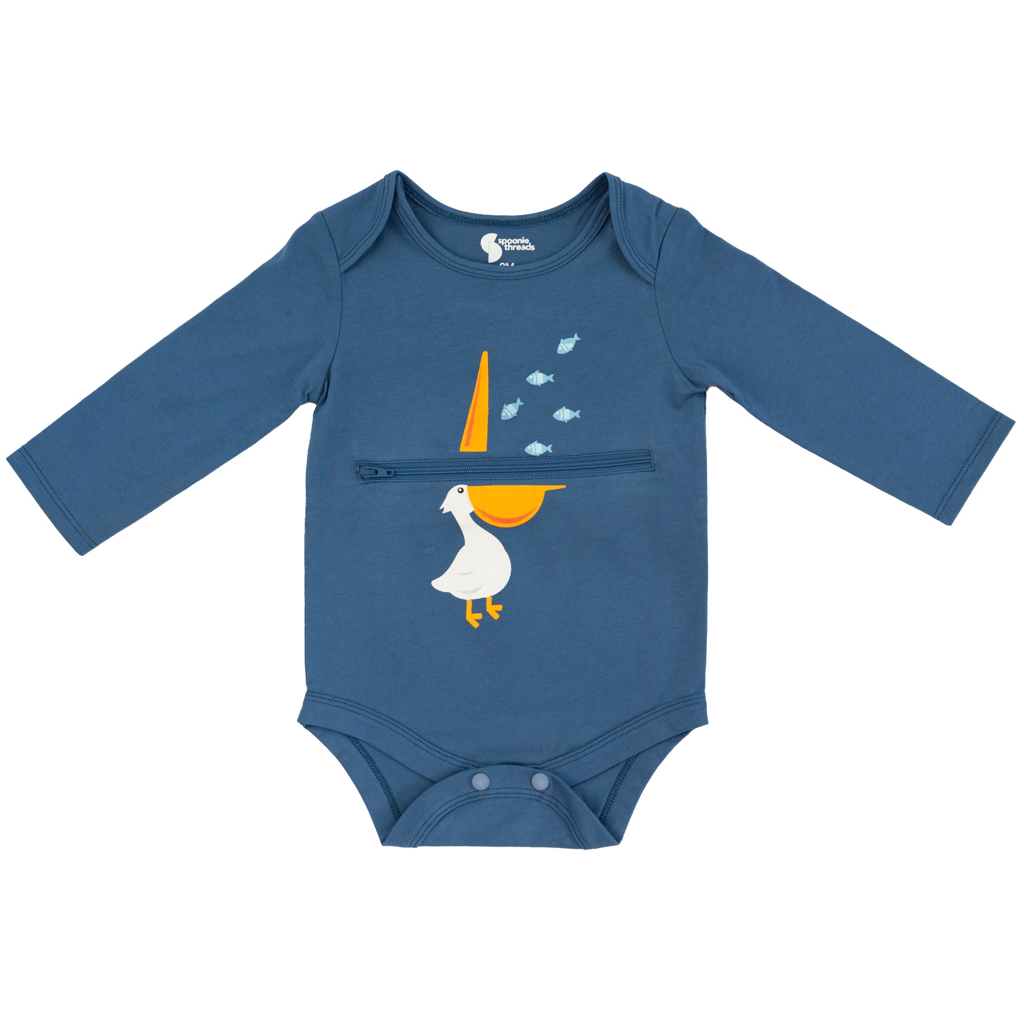 Flat of Pelican long sleeve tummy zip bodysuit