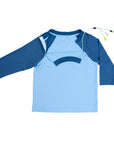 Flat of Blue CB Kids Raglan Access Tee with medical device