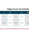 Raglan Access Tee Colorblock Size Chart