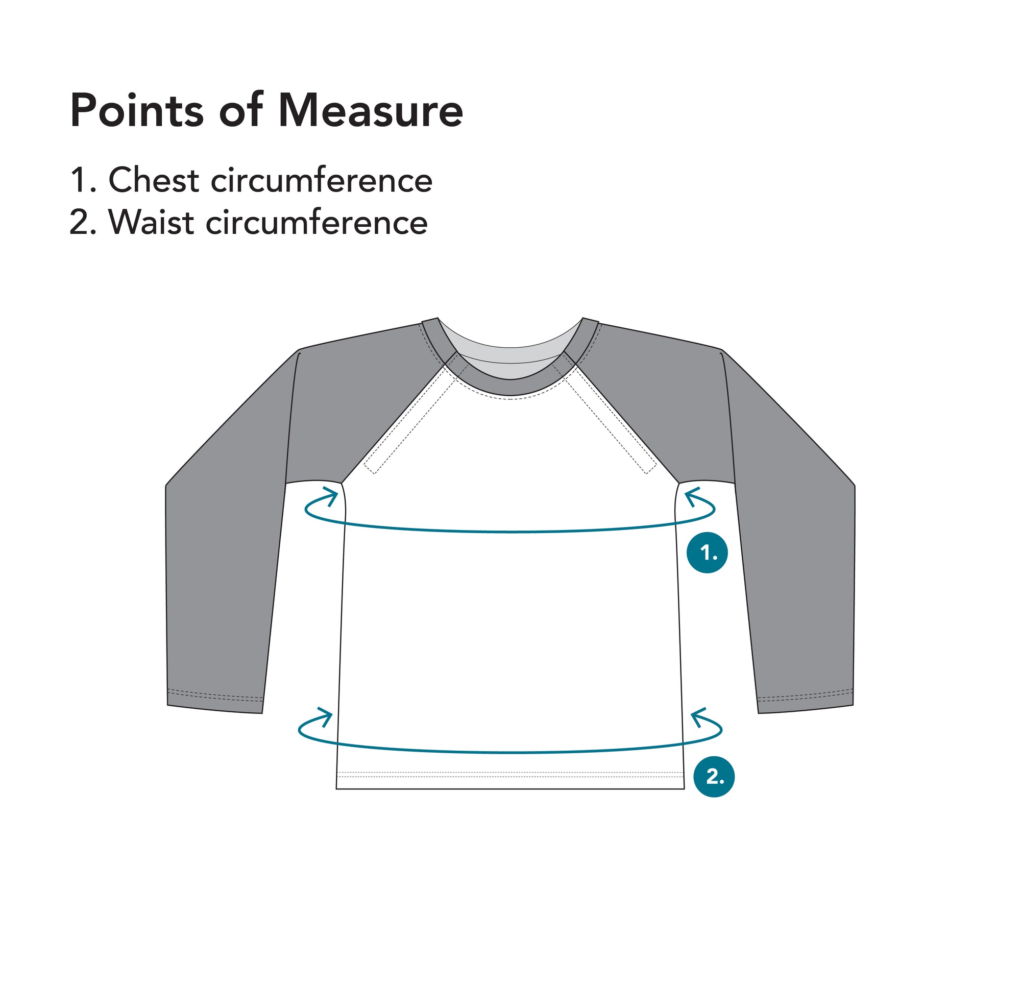 Adult Raglan Chemo Port Access Tee Shirt Points of Measure