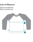 Adult Raglan Chemo Port Access Tee Shirt Points of Measure