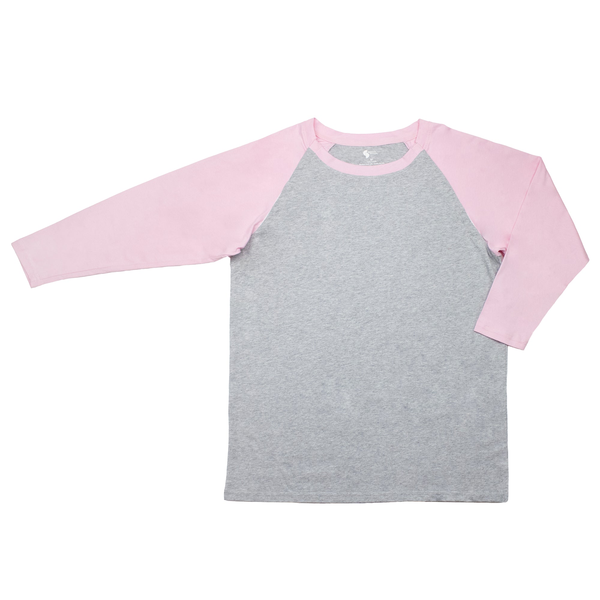 Flat of pink Adult Raglan Chemo Port Access Tee Shirt
