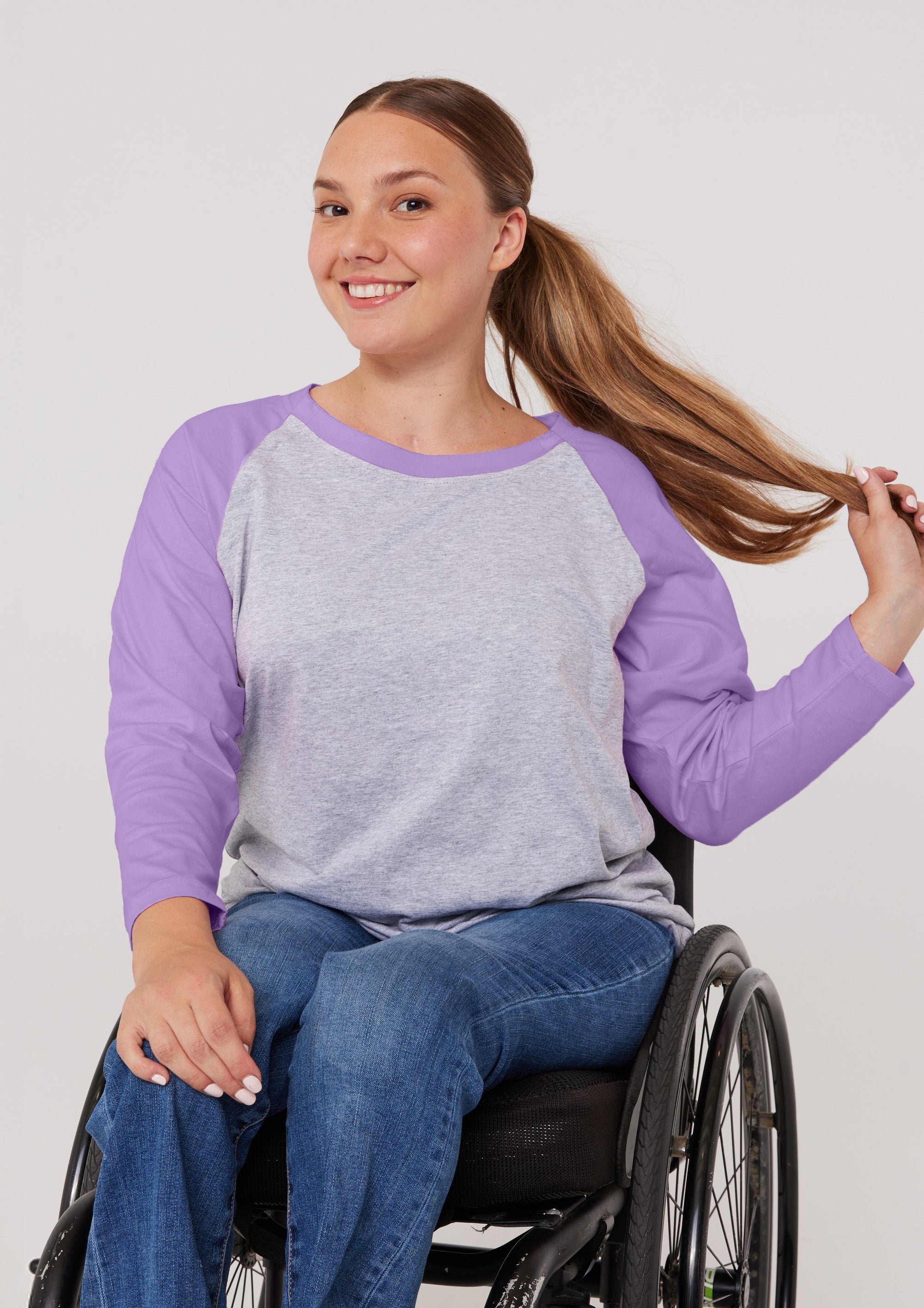 Woman in Purple Raglan Access Tee