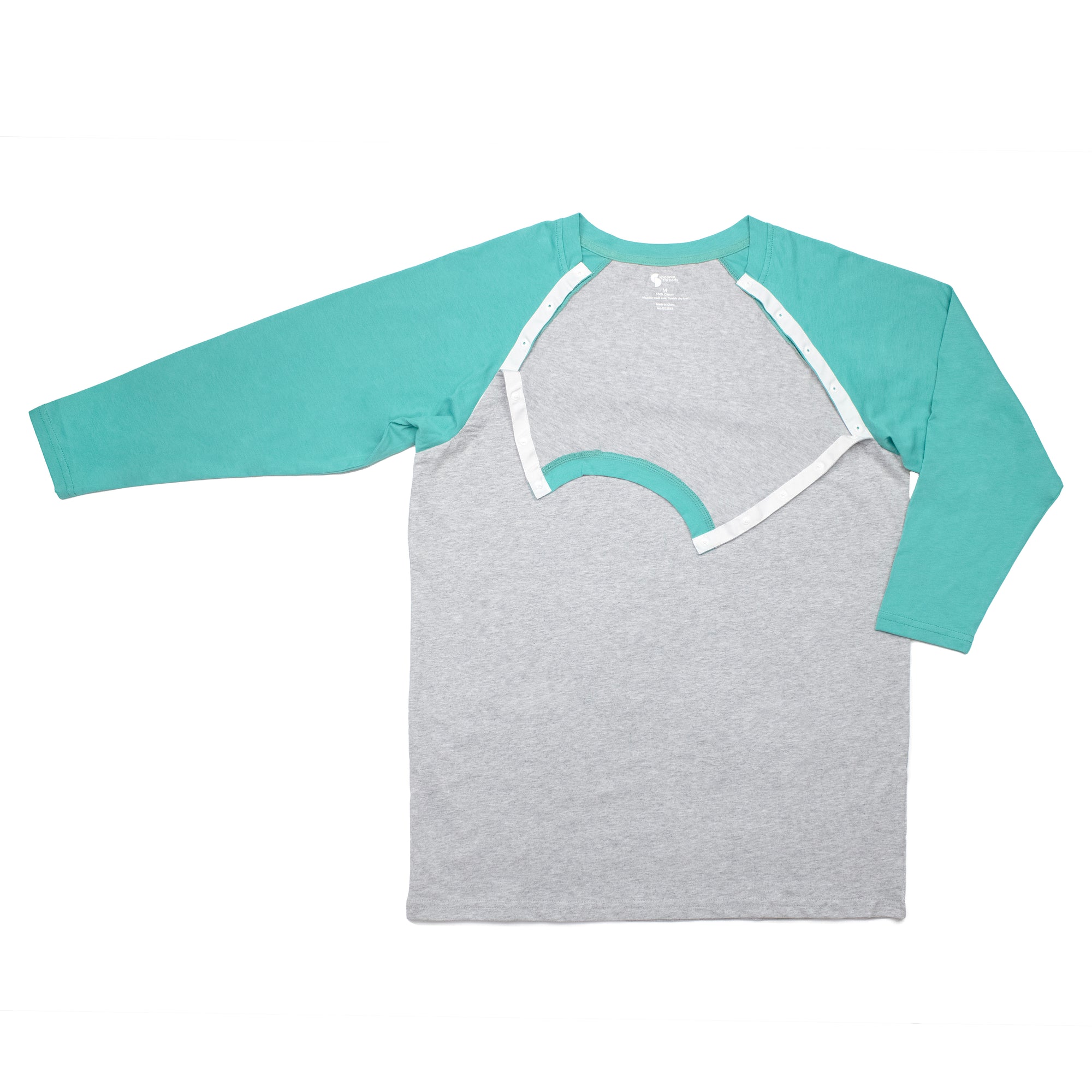 Open teal Adult Raglan Chemo Port Access Tee Shirt