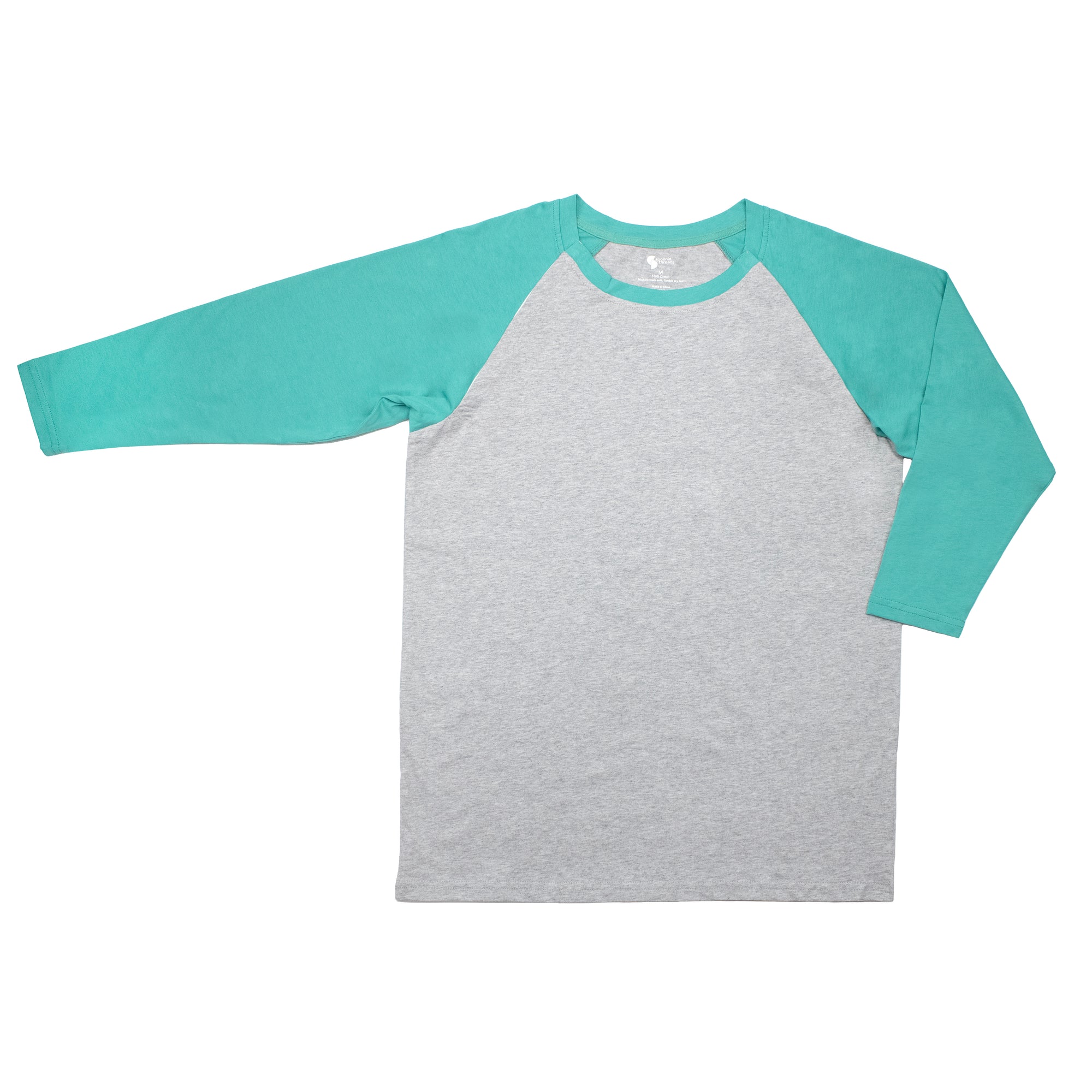 Flat of teal Adult Raglan Chemo Port Access Tee Shirt