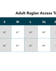 Adult Raglan Chemo Port Access Tee Shirt Size Chart