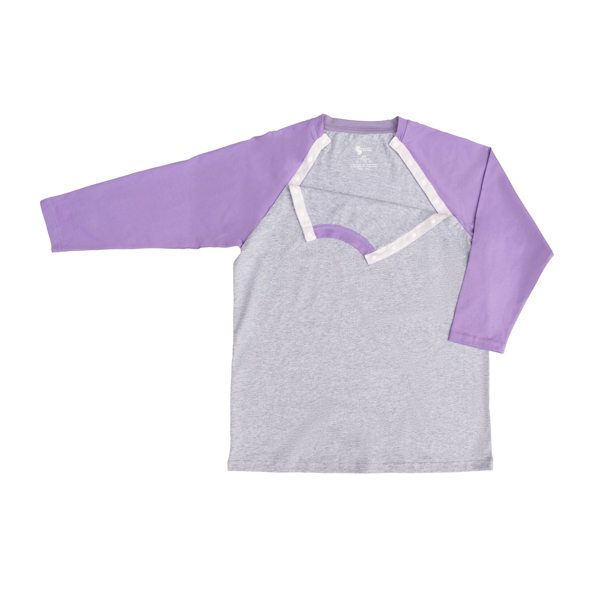Flat of purple Raglan Access Tee with snaps open