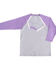 Flat of purple Raglan Access Tee with snaps open