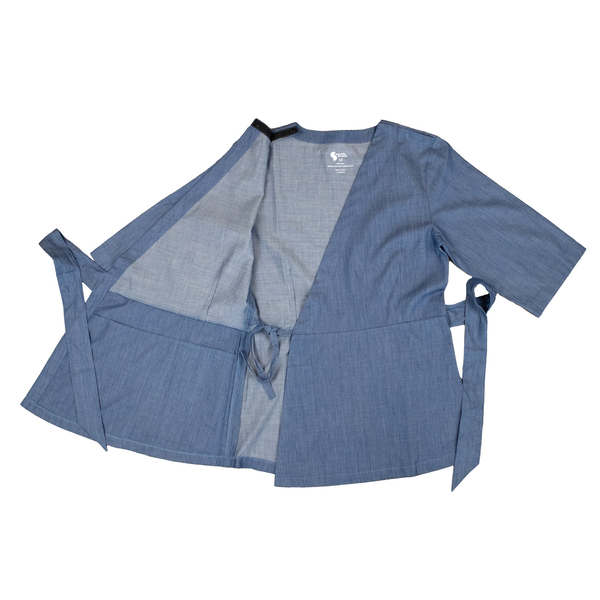 Adult Chest Access Chambray Wrap Top open