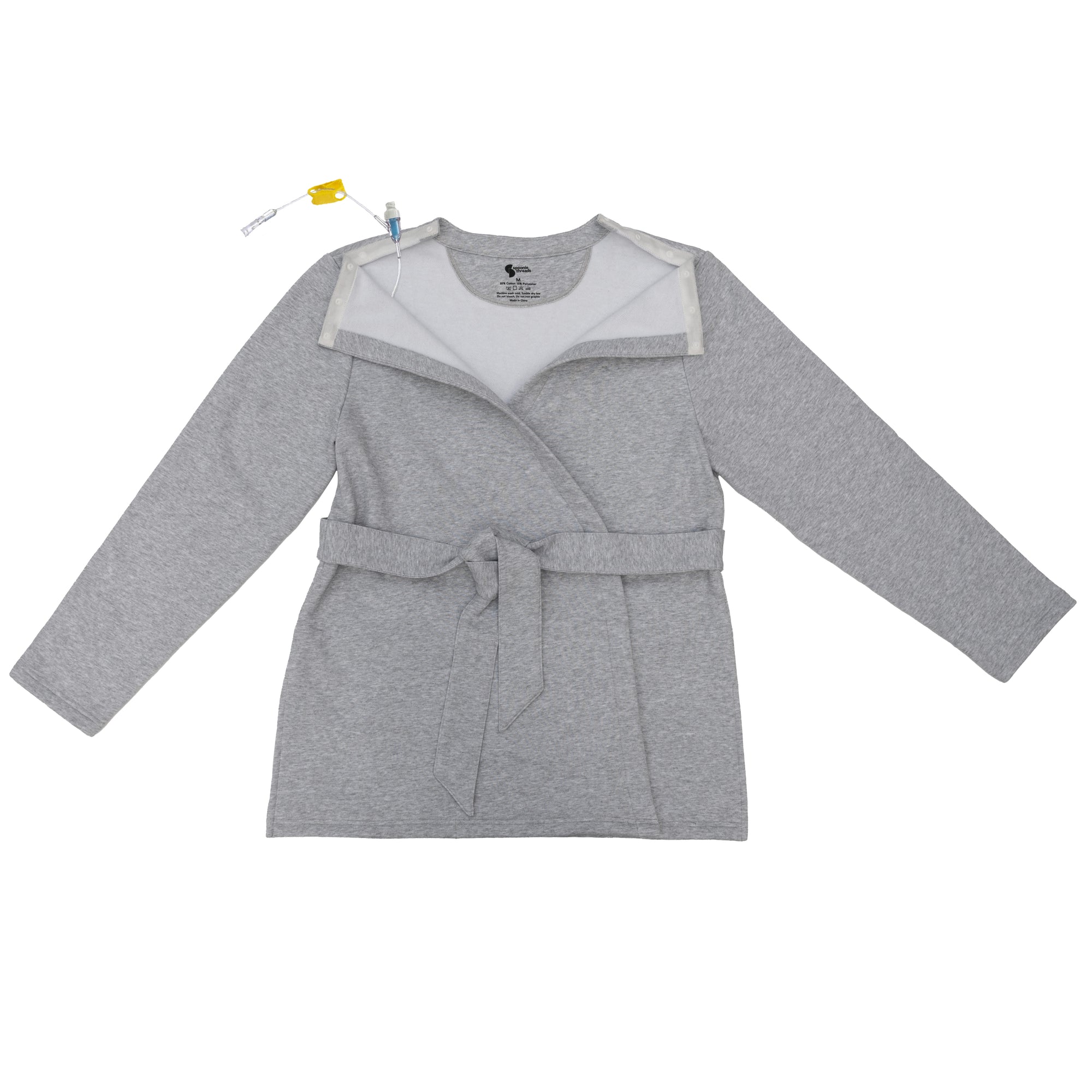 Adult Chest Access Fleece Wrap Top with medical device