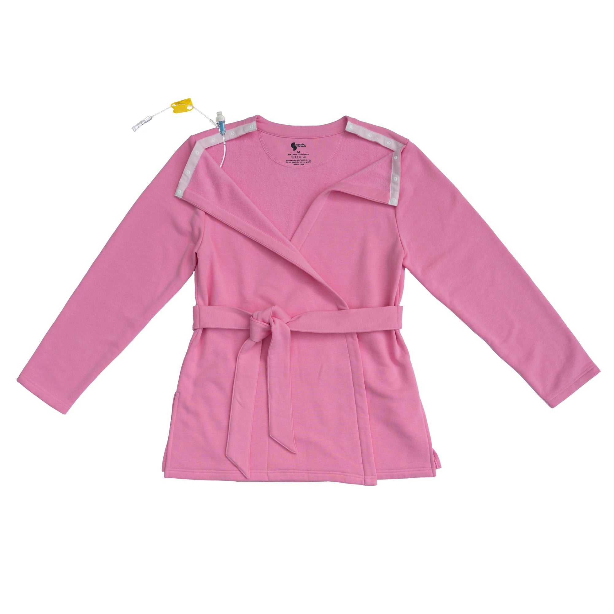 Pink Adult Chest Access Fleece Wrap Top with medical device