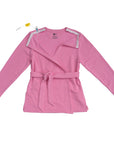 Pink Adult Chest Access Fleece Wrap Top with medical device