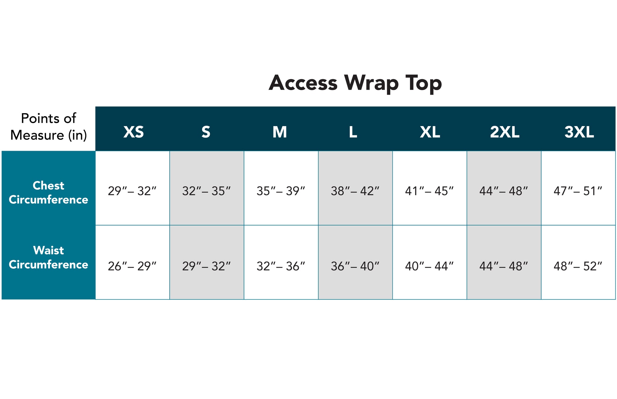 Adult Chest Access French Terry Wrap Top Size Chart