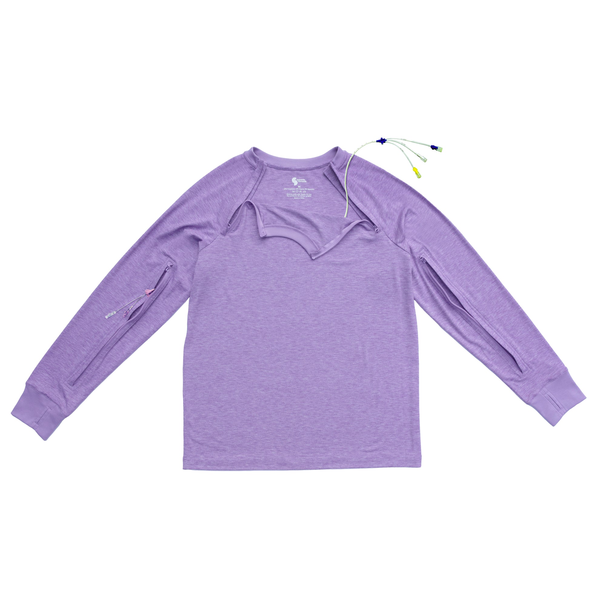 adult raglan and sleeve zip access tee with medical devices