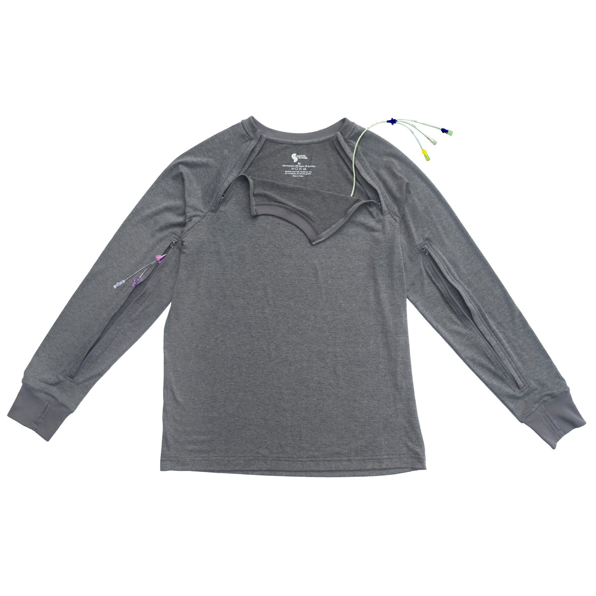 Gray Adult Raglan and Sleeve Zip Access Tee with chest and sleeve devices