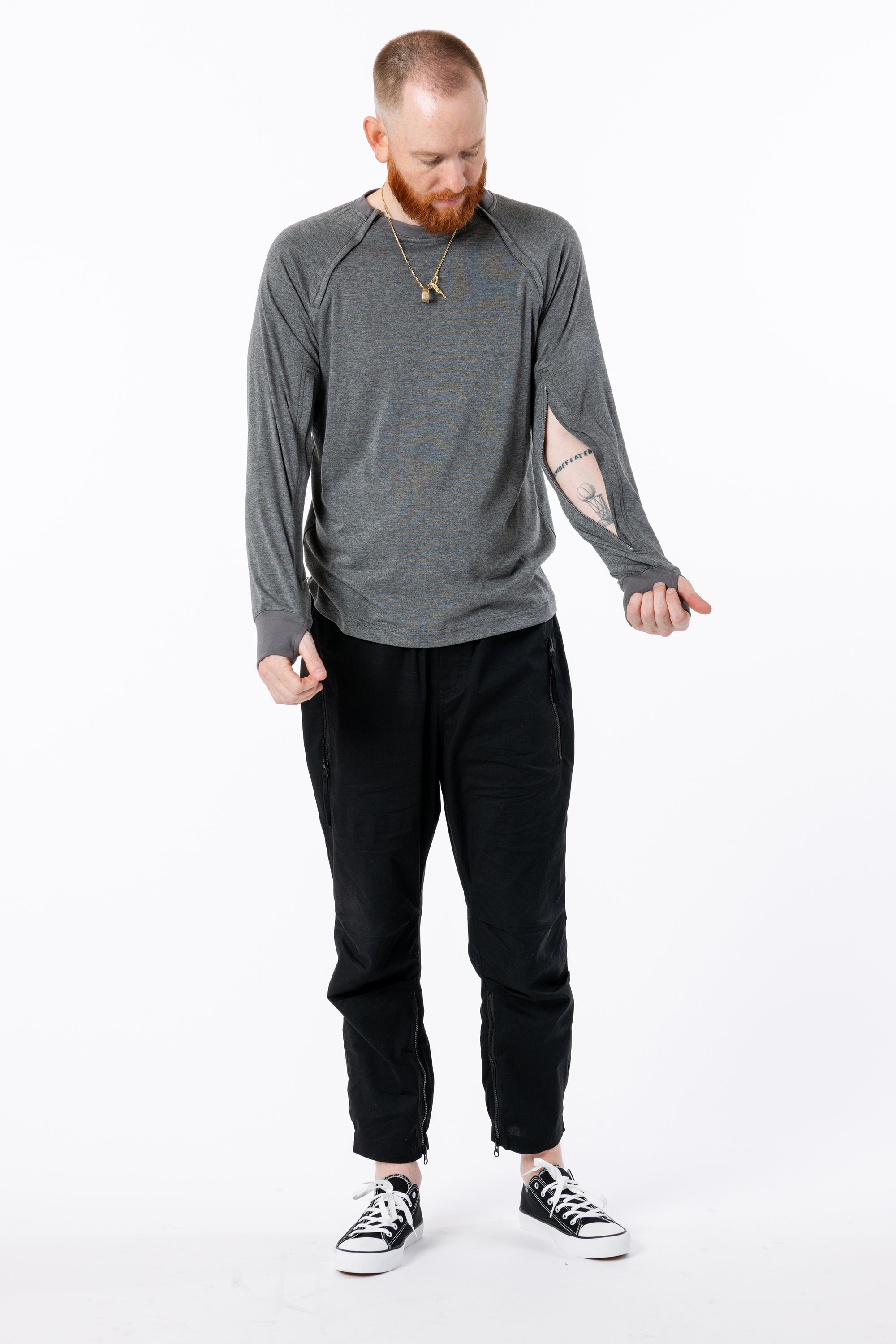Mike wearing Raglan and Sleeve Zip Access Tee with sleeve open