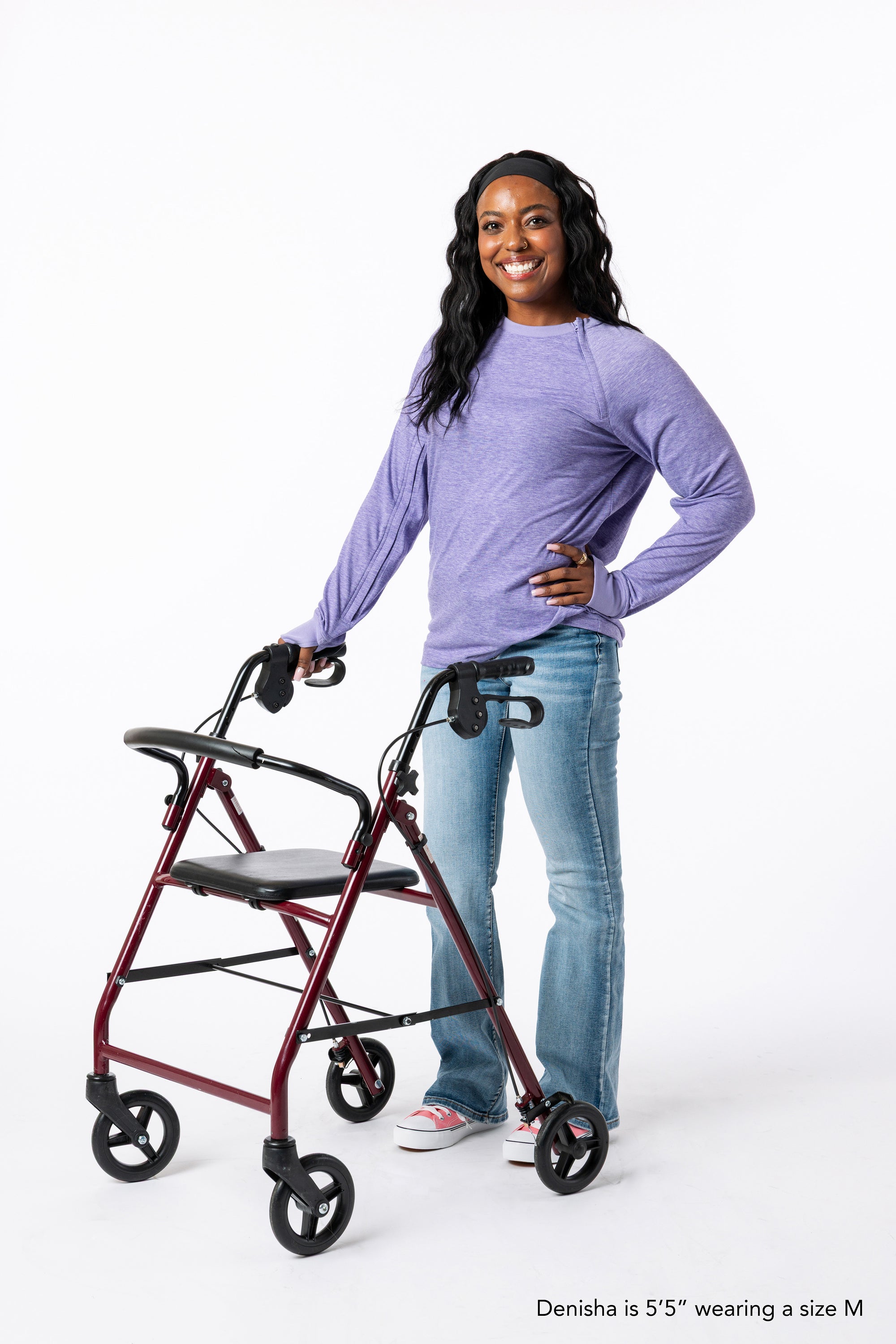 Denisha is 5'5" wearing a size M