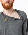 Mike wearing Raglan and Sleeve Zip Access Tee with Chest zipper open