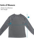 Points of measure describing chest circumference and shirt length