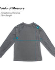 Points of measure describing chest circumference and shirt length