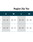 Adult Raglan Chemo Port Access Zip Tee Shirt Size Chart