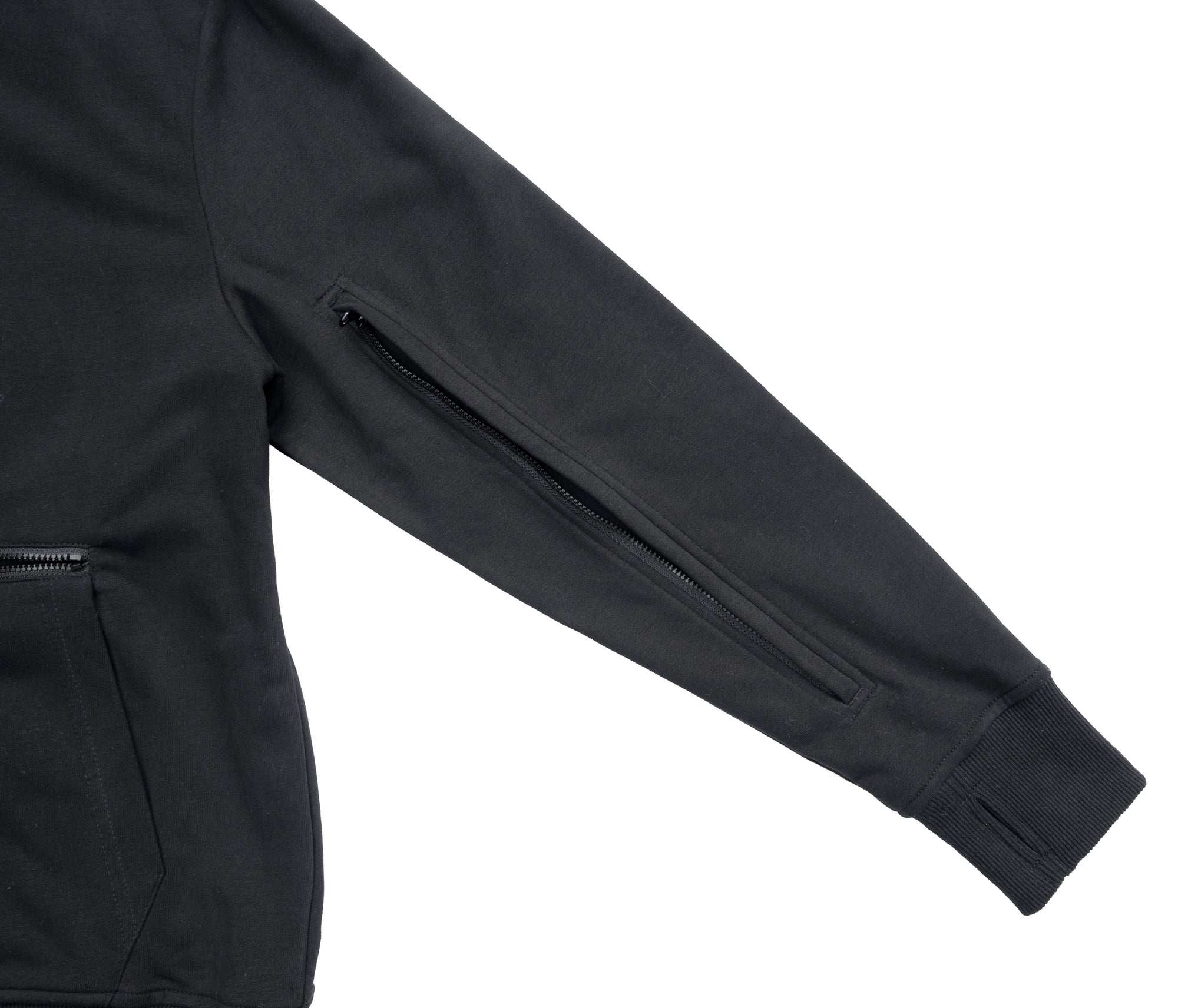 Detail shot of sleeve zippers