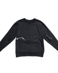 Black sweatshirt with a front pocket and medical devices