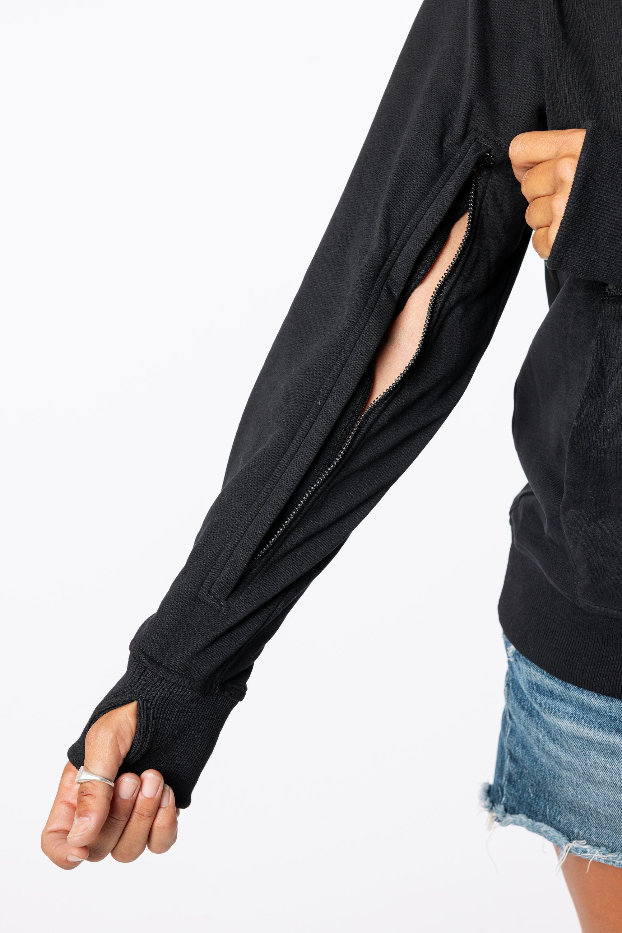 Sleeve with zipper open