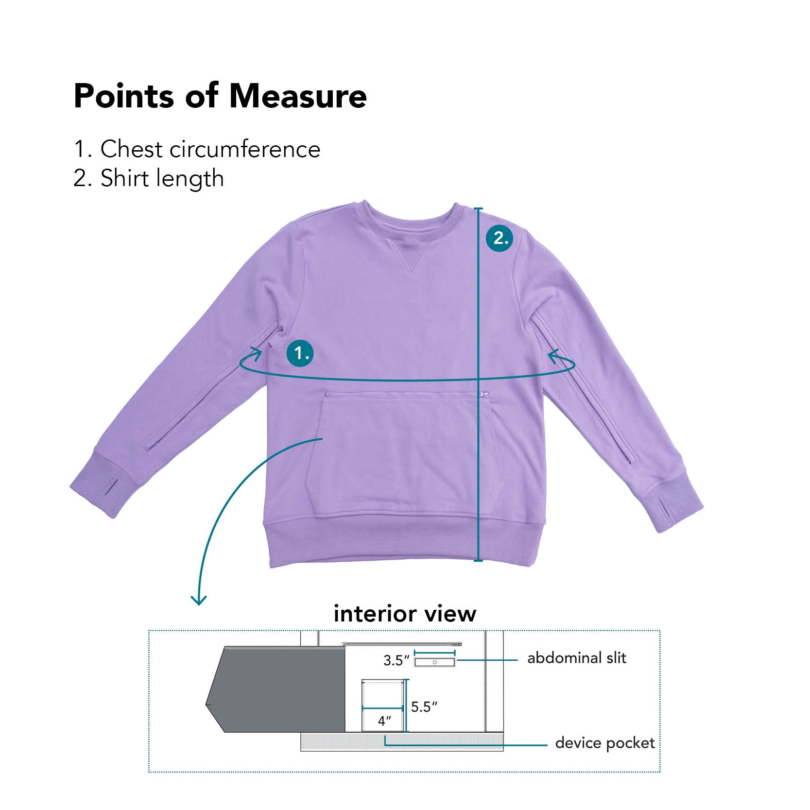 Lilac Adult Arm Zip Access Crew Sweatshirt