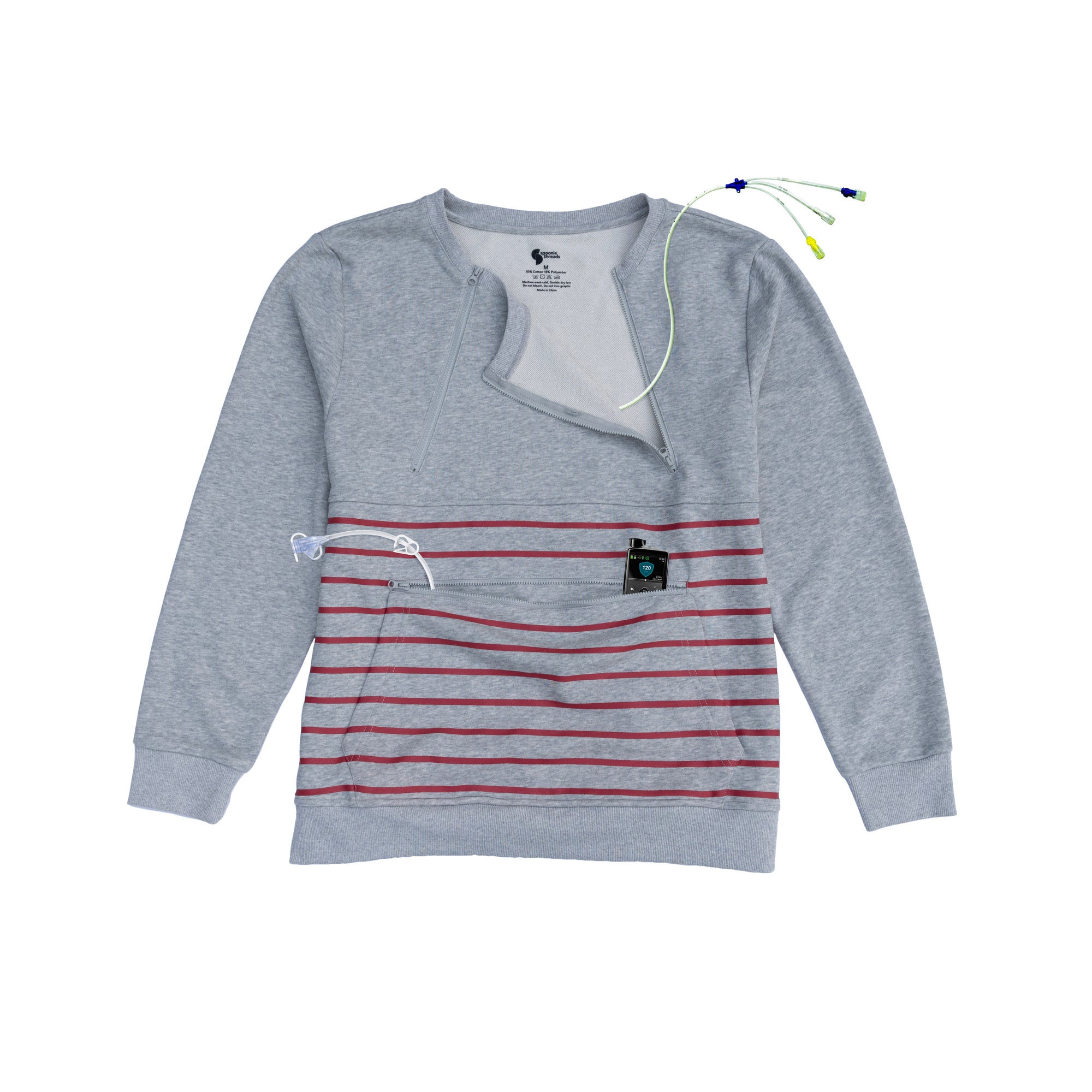 Stripe Zip Access Sweatshirt with medical devices