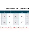 Size chart for Tonal Stripe Zip Access Sweatshirt